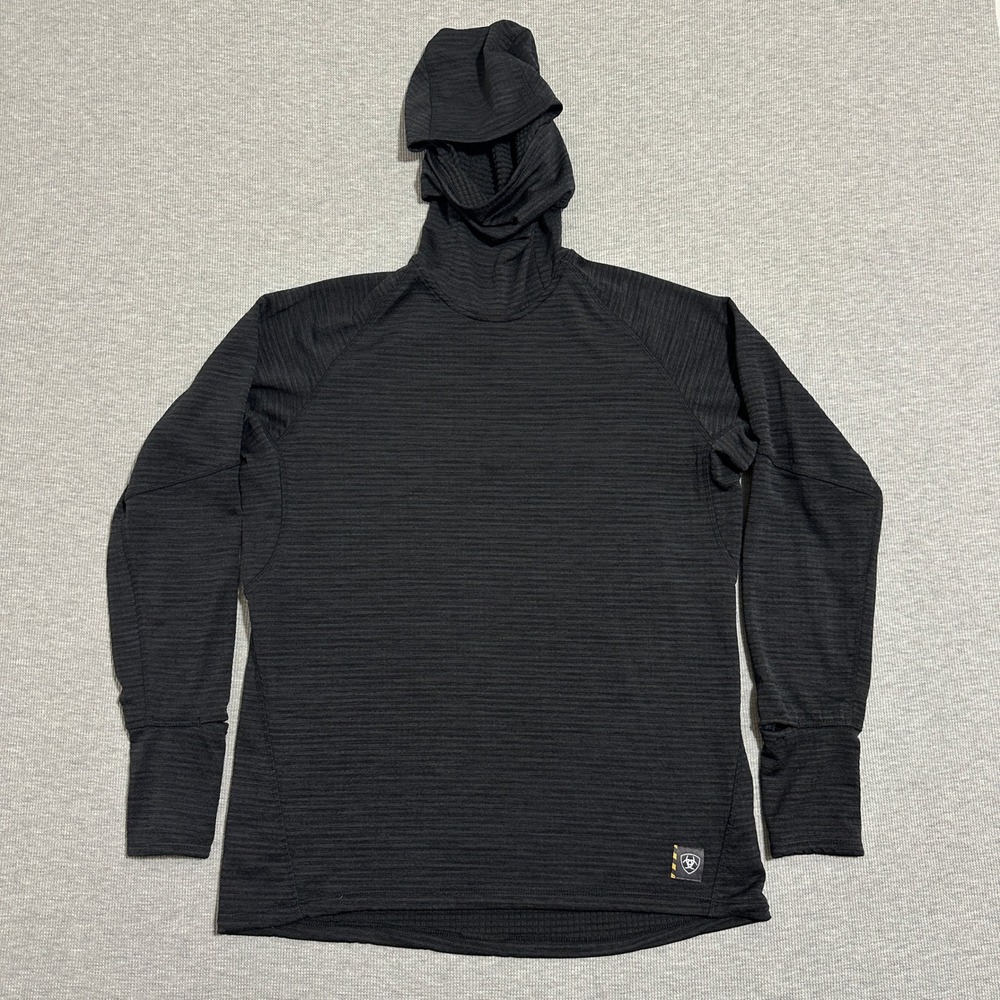 Ariat Rebar Gridwork Balaclava LS Base Layer Hoodie Black Mens Size Medium